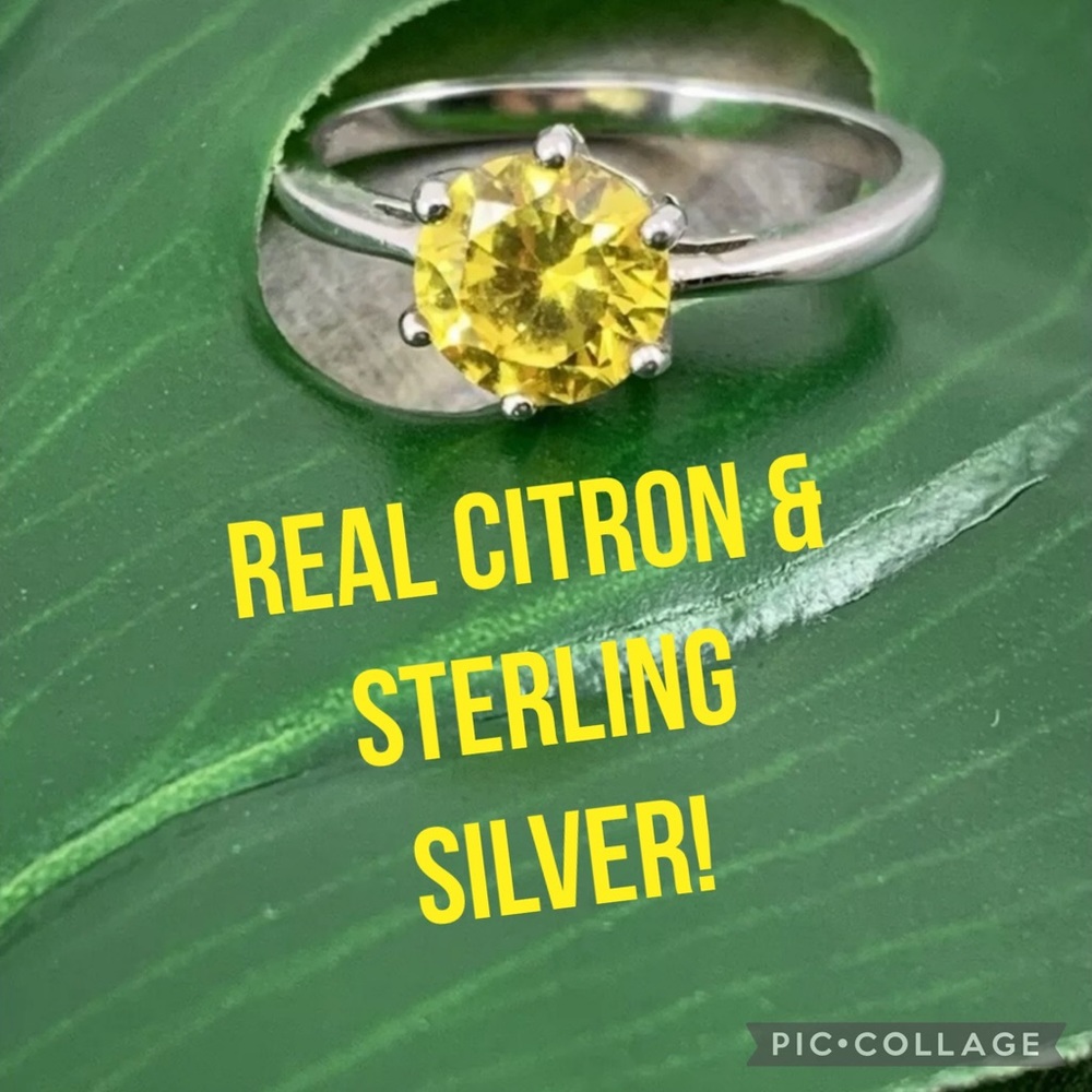 Sterling Silver And Genuine Solitaire Citrine Ring - image 1
